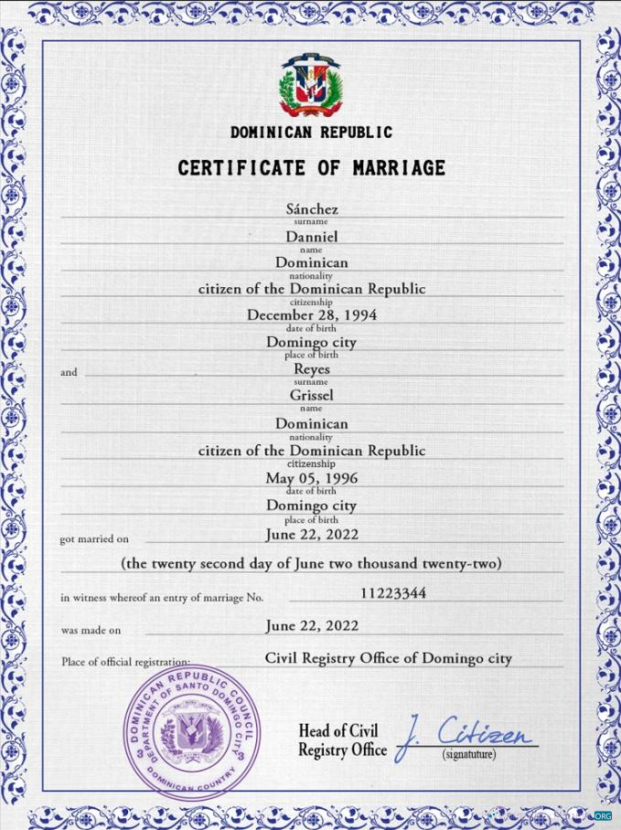 Download Dominican Republic marriage certificate PSD template Photoshop template
